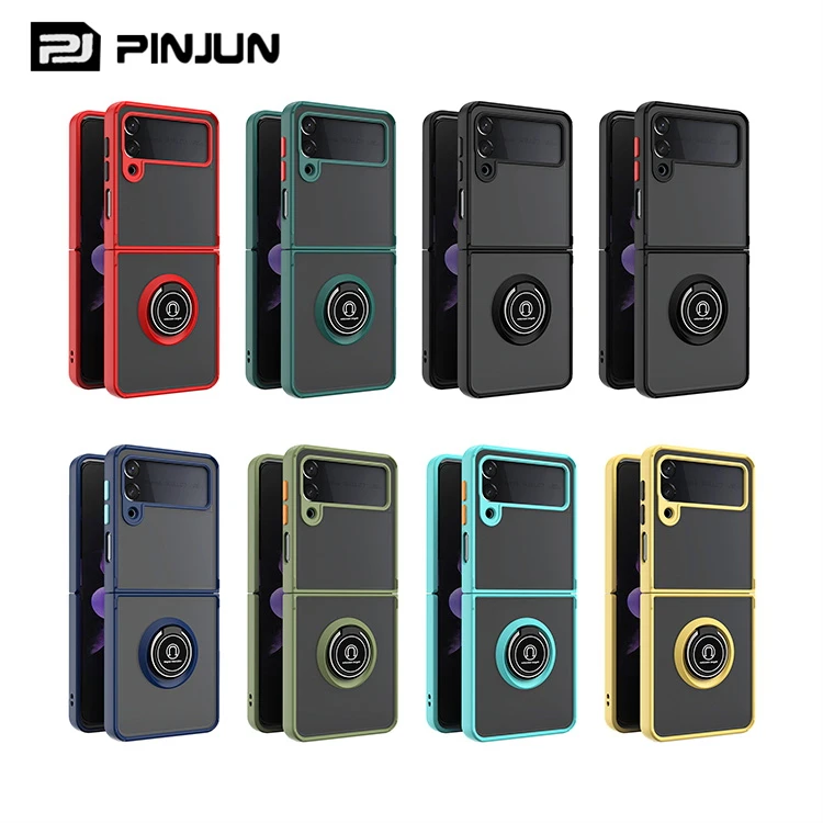 

Hot Sale Kickstand Ring Holder Shockproof Color Contrast button Protection Phone Case For Samsung Galaxy Z Fold 3 5G Flip3