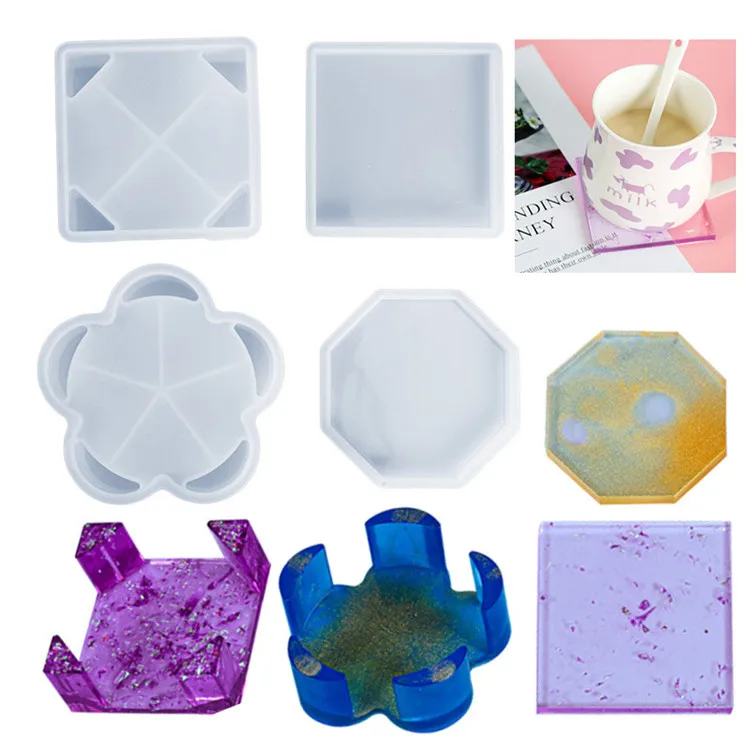 

Y3447 DIY Epoxy Resin flower coaster mold square coaster holder silicone molds, White