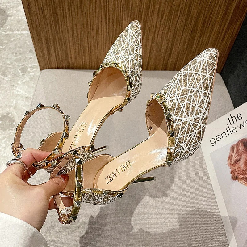 

Gold luxury glitter sequins shining sexy 9cm pointed toe hollowed out thin high heel pretty women high heel shoes women pumps