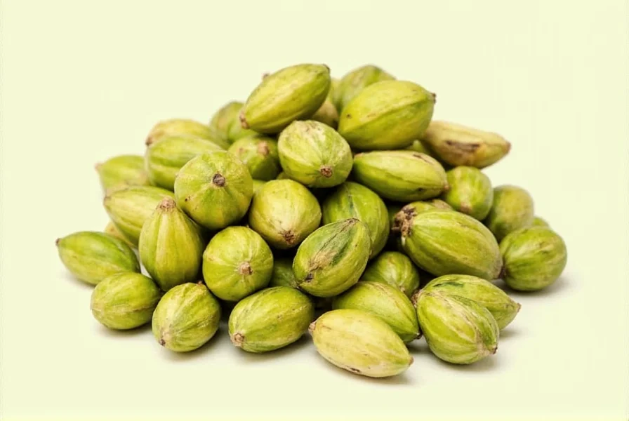 Chef measuring cardamom pods while speaking into microphone, demonstrating proper pronunciation