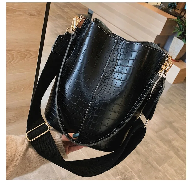 

Fashion Alligator Pattern Bucket Bag Ancient Style Ribbon PU Women Handbag Bucket Bag Handbags for Women, 4colors