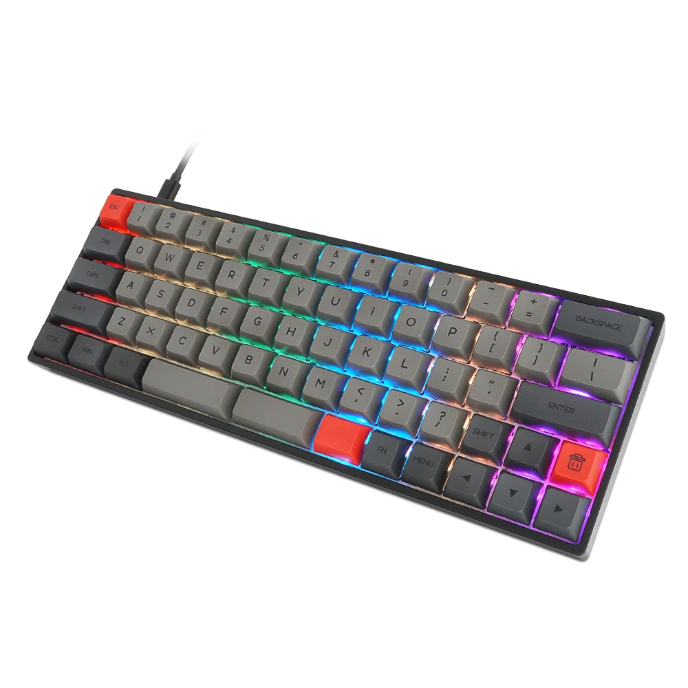 

GK64 Gateron optical switch wired GSA pbt dye-sub keycaps 60% gaming mechanical keyboard 64keys, Black/ white