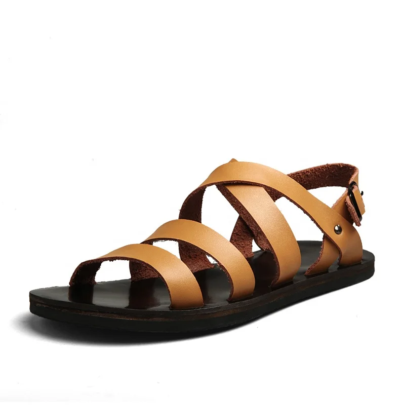 

Large Size Leather Roman Platform Sandals Outdoor Casual Beach Shoes Custom Buckle Men's Sandals