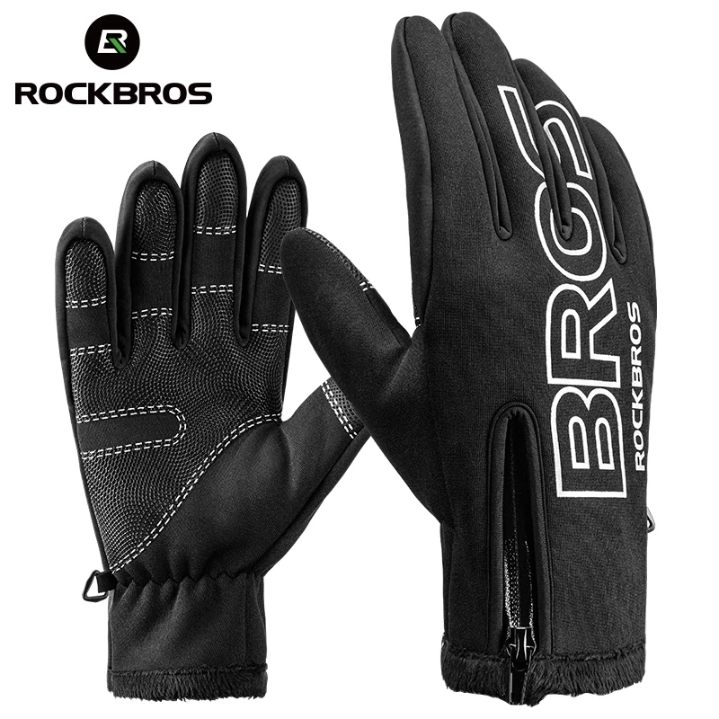 

ROCKBROS S091-4 Winter Cycling Warm Full Finger Bicycle Gloves Touch Screen Outdoor Sport Waterproof Bike Ski Gloves, Black