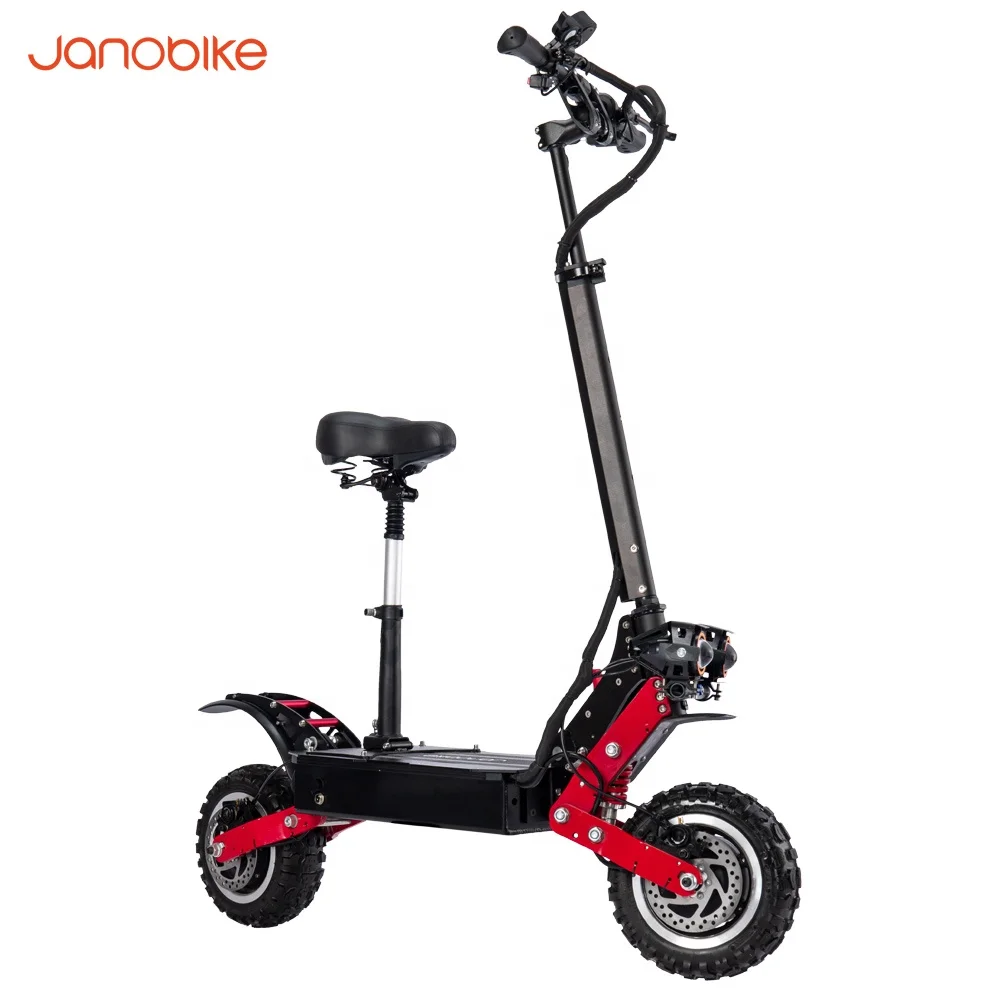 

Janobike T85 28.6AH 60V 2800Wx2 Dual Motor Foldable Electric Scooter With Saddle 85Km/h Top Speed 100km Mileage Range 200kg, Black+red