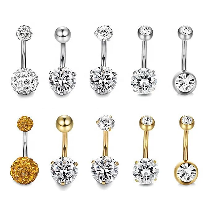 

UNIQ Belly Button Rings Surgical Steel CZ Navel Ring Barbell for Women Girls Body Piercing Jewelry Rose Gold Silver