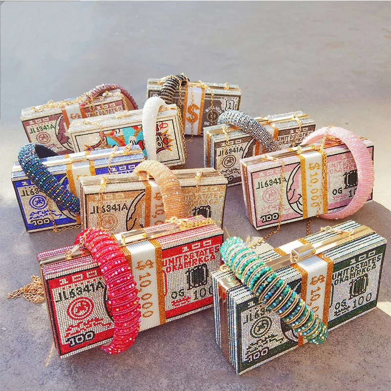 

New rhinestone money bags with headband sets purse for women fashion design 2020 new bling money purse rhinestone headband