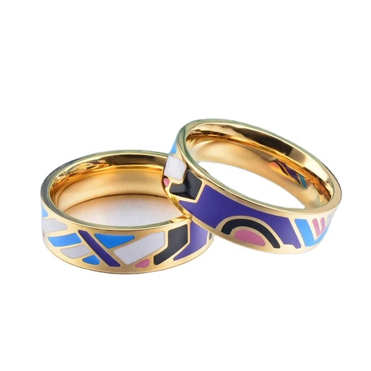 

Custom Bohemian Style Stainless Steel Jewelry Contrast Gold Plated Blue Ring for Women Men