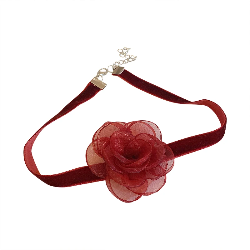 

2021 hot selling fashion design gauze flower velvet choker necklace