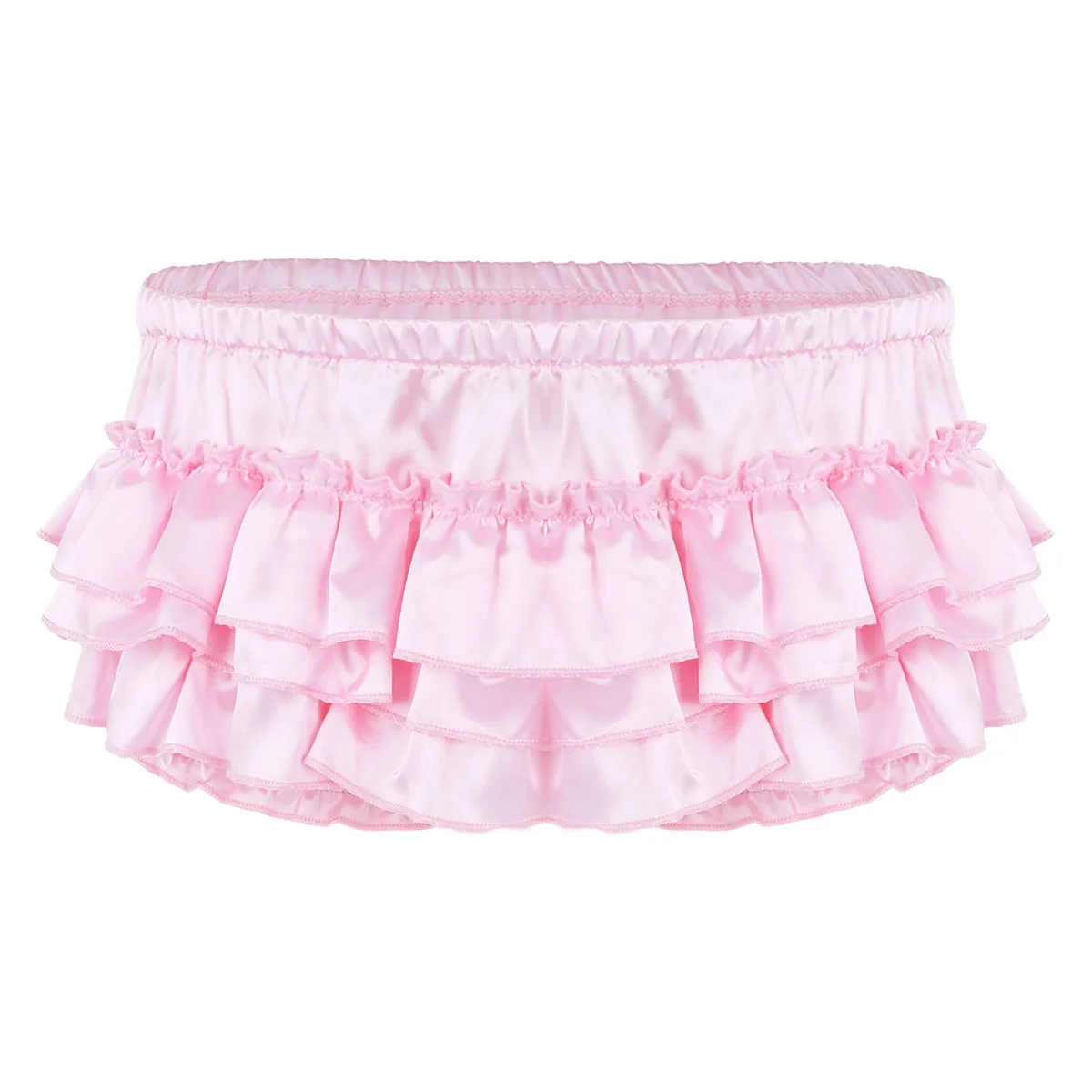 

Men's Satin Frilly Thong Sissy Crossdress Bloomer Ruffled Skirted Panties, Pink black