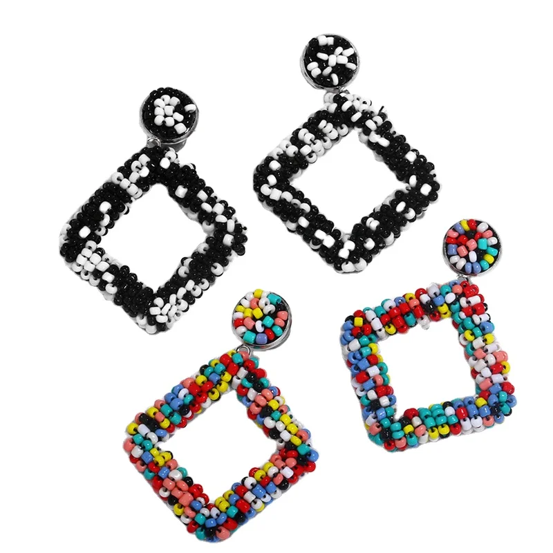 

Green Blue Style Beads Earrings for Women 2021 Bohemian Luxury Jewelry Statement Tassel Seed Beaded Earring Gifts