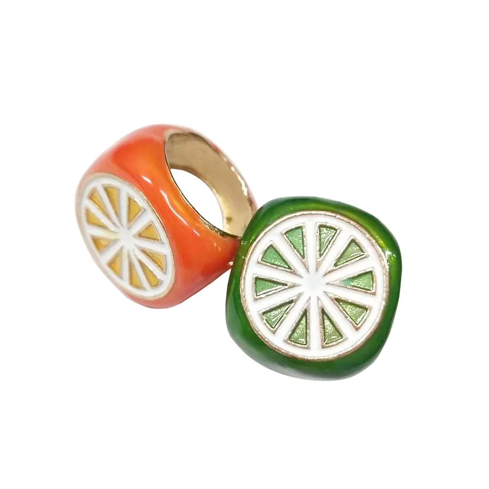 

OUYE 2021 new environmentally friendly alloy oil dripping fruit ring fashion trendy wide face dripping oil ring, Colorful