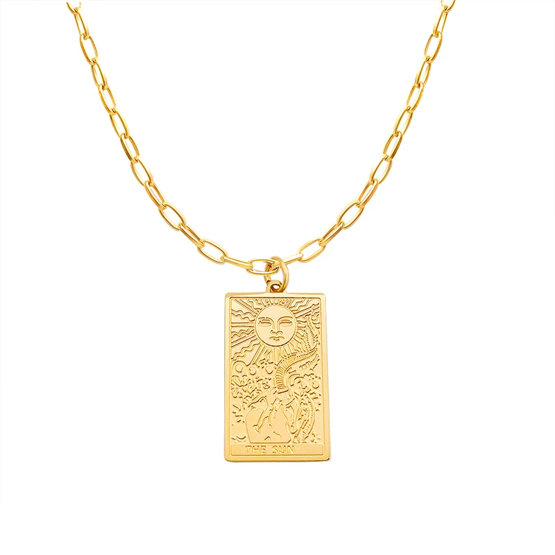 European and American Ins Retro Sun Moon Relief Necklace Jewelry Men and Women's Titanium Steel Plated 18 Real Gold Jewelry