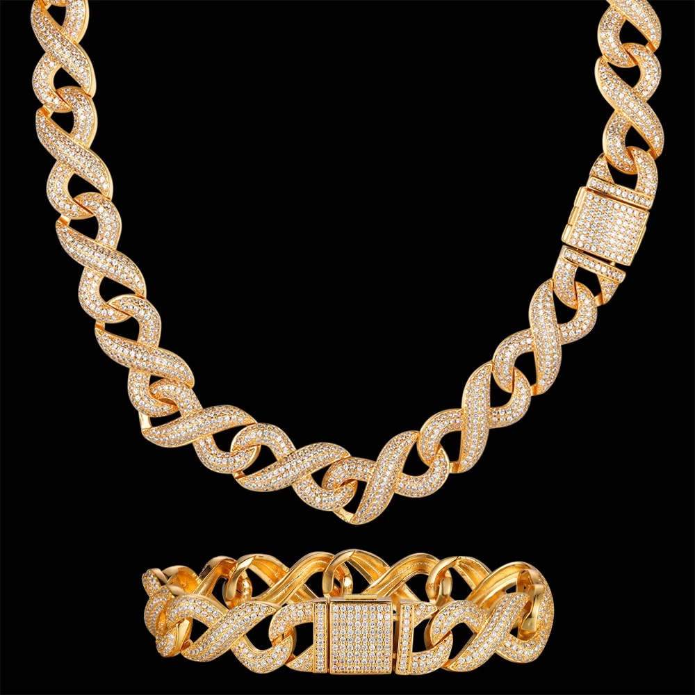

Luxury Zircon CZ Hip Hop Miami Cuban Link Chain 14mm Infinity Bracelet Men Necklace Dropshipping Wholesale Rock Party Jewelry