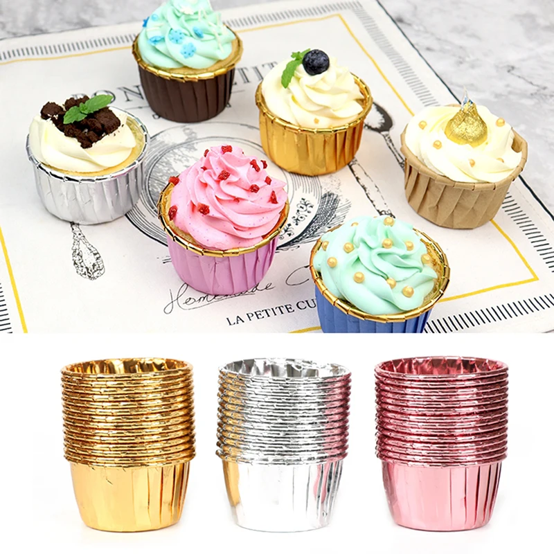 

50pcs Cupcake Paper Cup Oilproof Cupcake Liner Baking Cup Tray Case Wedding Party Caissetes Golden Muffin Wrapper Paper, As photo