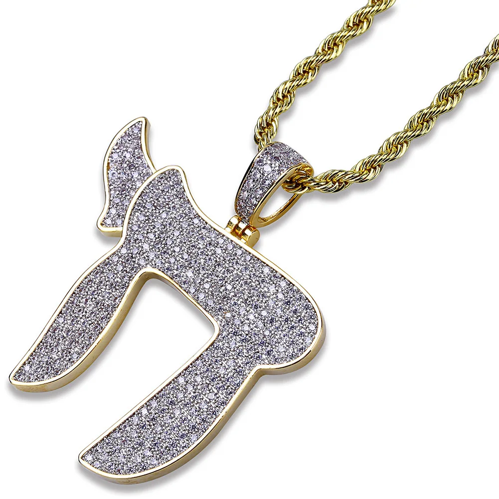 

New Religious Symbols Chai HipHop Micro Inlay Men's Pendant Necklace Jewish Symbol Hip Hop Silver Gun Drill Steel Pendants