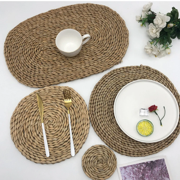 

13 inch Natural round flat hand woven rattan charger plates for dining table