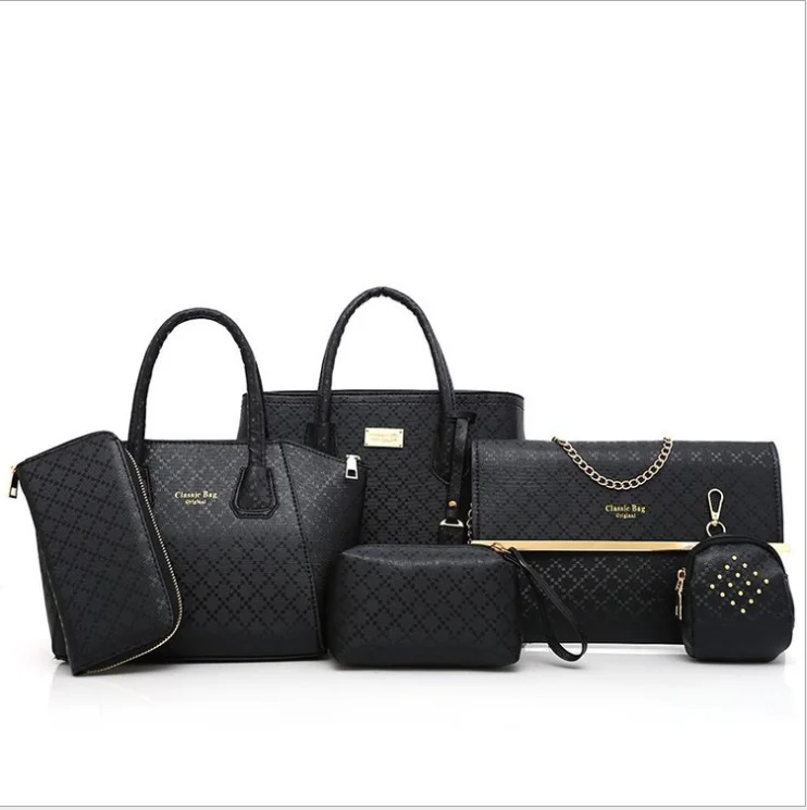 

2020 female bag Style PU leather diamond grid six-piece set hand bag woman hand bags set, 4colors