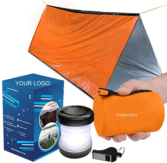 

Survival Tent Emergency Shelter with bivvy Survival Whistle Survival Lamp for Hiking in Waterproof Pouch