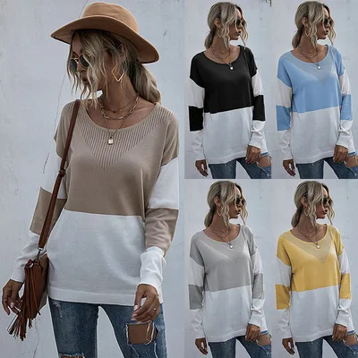 

2021 New Arrivals Casual Loose Round Neck Bottoming Knitted Women's Sweaters Wholesale Clothing Sweater, Yellow, black, apricot, sky blue, light gray