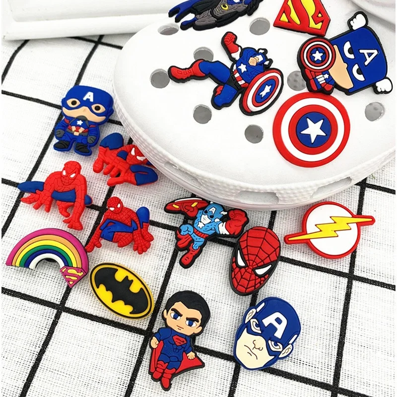 

New cute cartoon Marvel superhero series beach garden shoes charm accessories shoes flower buckle, As picture