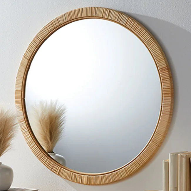 71cm Eco-Friendly Handcrafted Natural Rattan-Fram Large Wall Mirror Simple Art Home Decor Living Room Dropshipping for Sale DDP