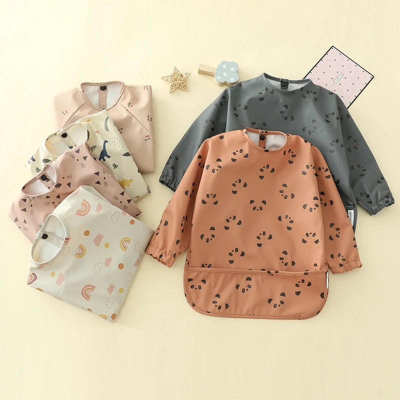 

Cute Printing Baby Bibs Toddler Waterproof Pu Long Sleeve Children Kids Feeding Eating Smock Bib