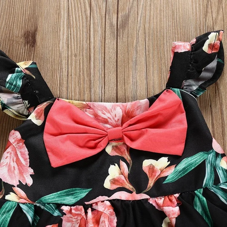 

0-3 years Newborn Baby Girl Summer Clothes Flower Sleeveless Tops Dress Short Pants 2PCS Outfits Baby Kids Cotton Princess Dress, Black
