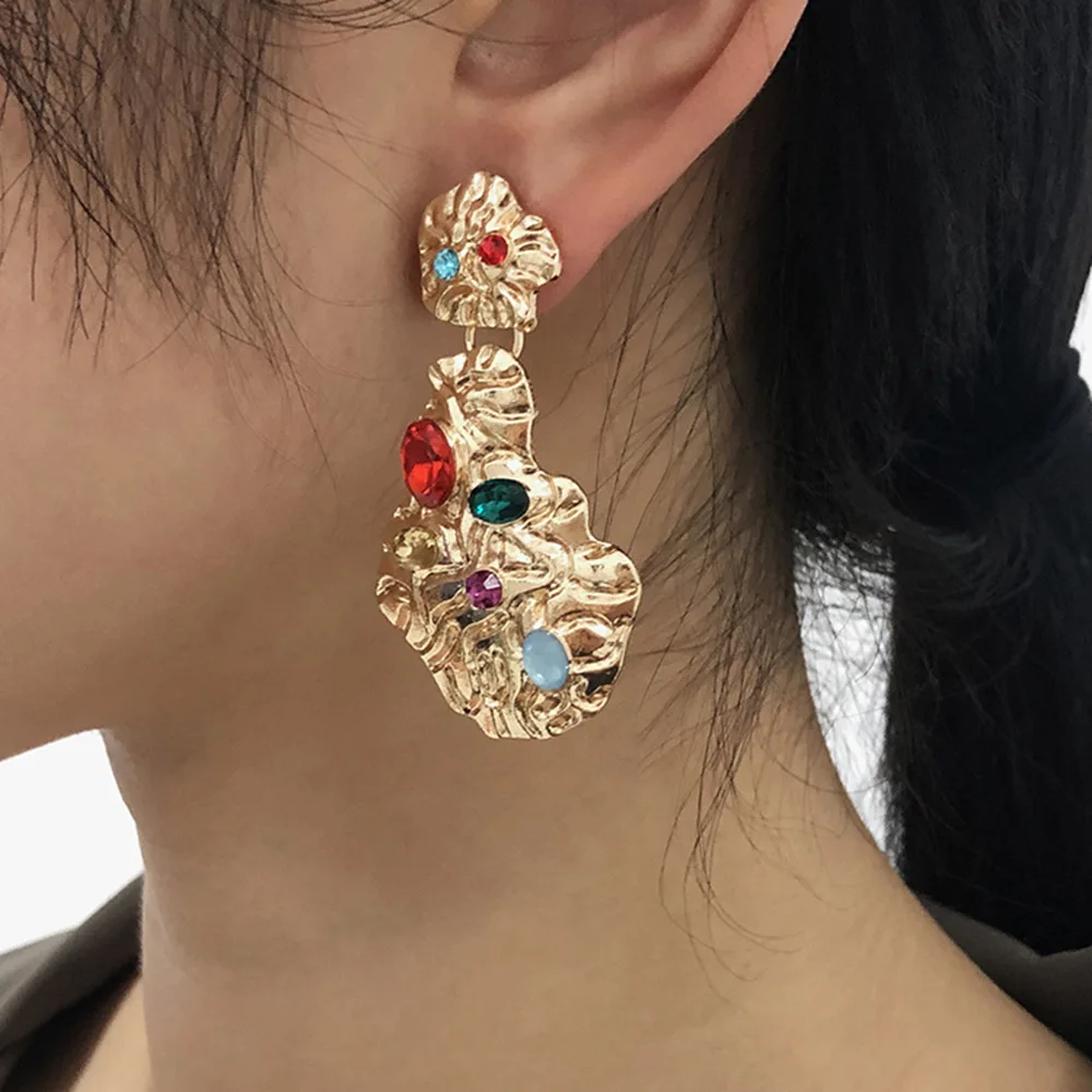 

Kaimei Baroque Luxury Earrings Temperament Palace Retro Fashion Trendy Earrings Diamond Irregular Dangle Big Earrings, Many colors fyi