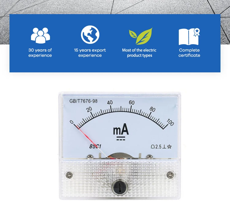 YXQ 0-20A Analog Current Panel 85C1-A Amp Ammeter Gauge Meter 2.5 Accuracy 75mV for Auto Circuit Measurement Tester DC 20A