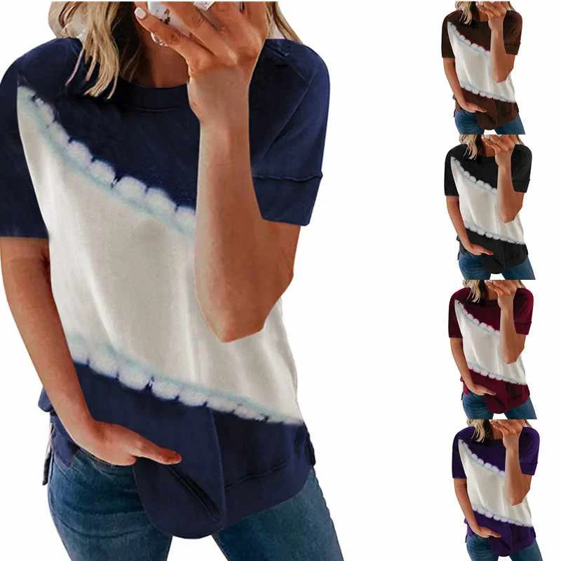 

2021 New Women's Loose Tie-dye Printing Short-sleeved T-shirt Women, Picture showed