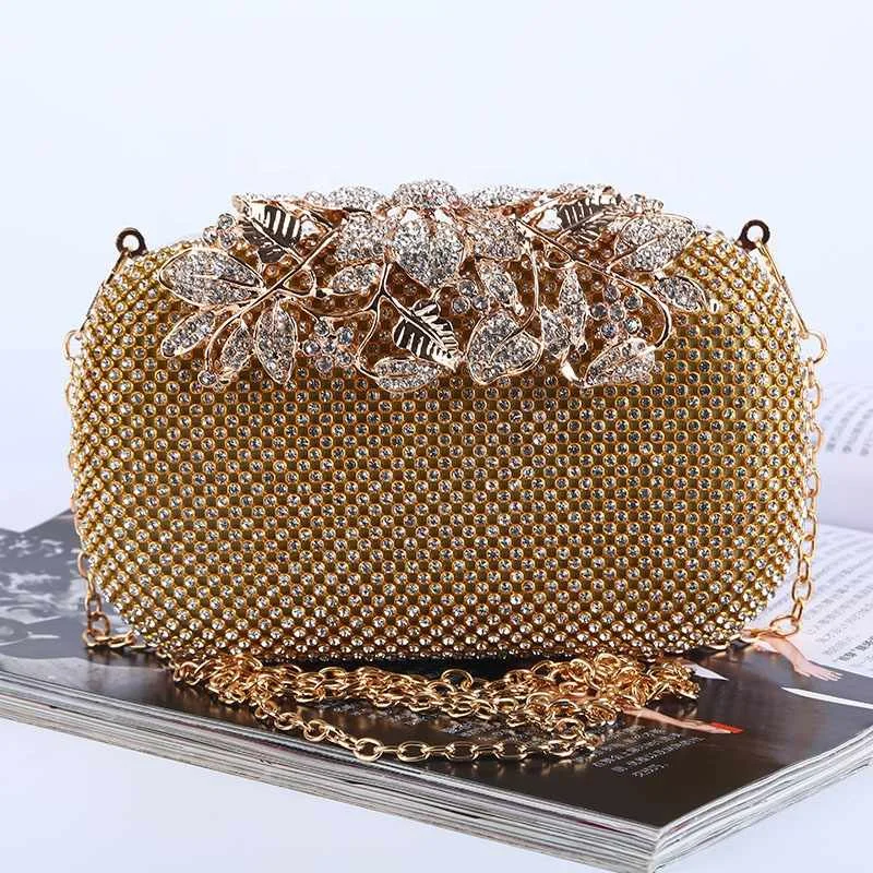

2020 Fashionable New Flower Rhinestone Dinner Bag Party Clutch Evening Bag Stone Purse, Black silver gold
