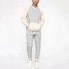 Pink/Heather Grey Crewneck Sweatshirt Kangaroo Pockets Pullover No Hoody Sweatshirt