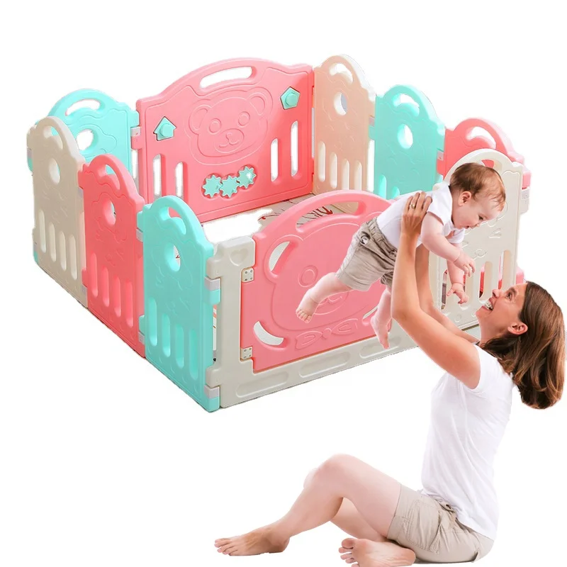 

AliGan Play pen baby safety fence folding playpens play yard for plastic kid gate crib with portable indoor toddler protector, Pink white blue