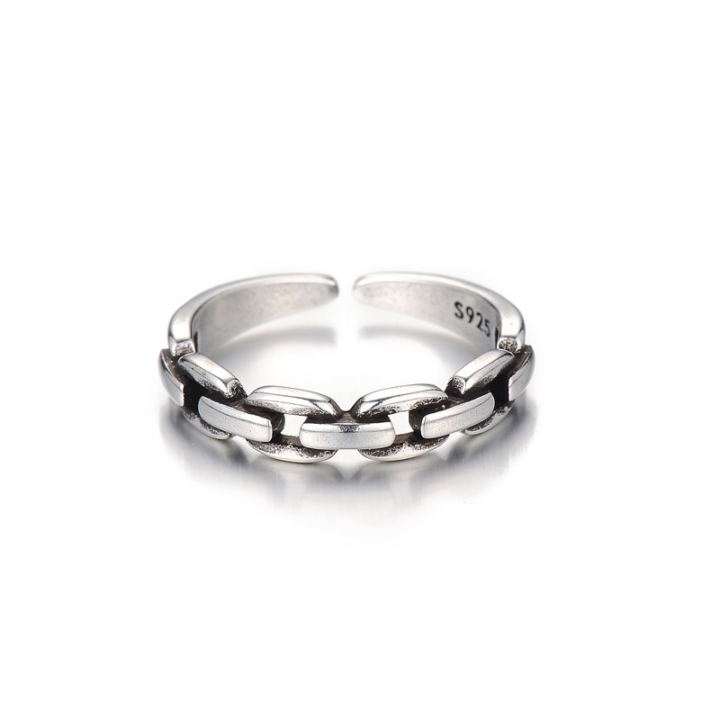 Japan and Korea 925 Sterling Silver Ring Retro Chain Female Ring Make Old Opening Ring Student Silver Ornaments