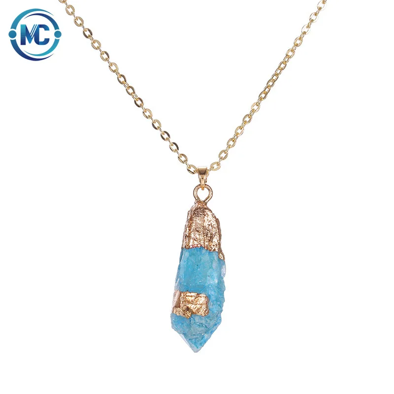 

2021 Wholesale Colorful Irregular Natural Stone Women Men Wire Wrap Pendant Necklace