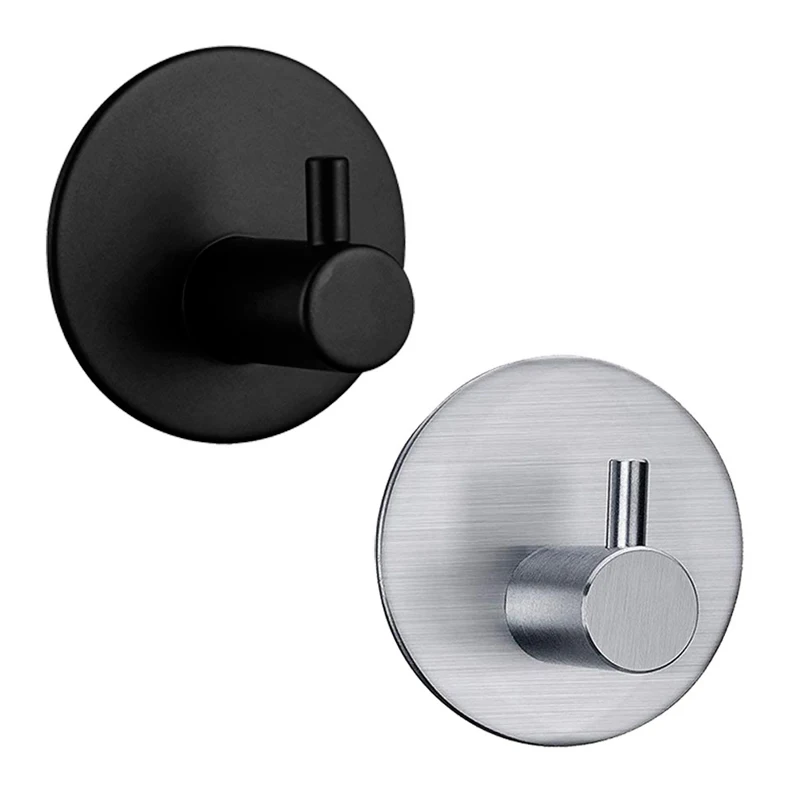 

Round 304 Stainless steel Self Adhesive Hooks Hat Towel Robe Coat Door towel Hooks Hanger, Black, brushed nickel