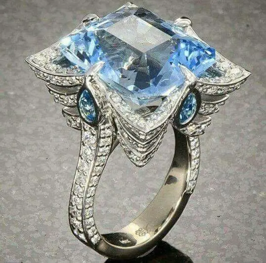 

CAOSHI 2021 Luxurious Rings Lady Girls Large Light Blue Princess Cut Zircon Rings Exaggerated Cubic Silver Women Blue Rings