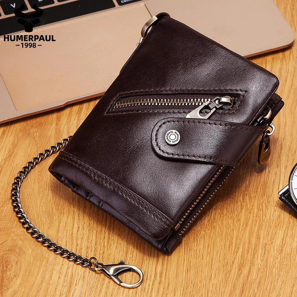 

HUMERPAUL handmade man wallets with Zipper rfid Card Holder fashion mens carteras coin purse key chain cow leather men wallet