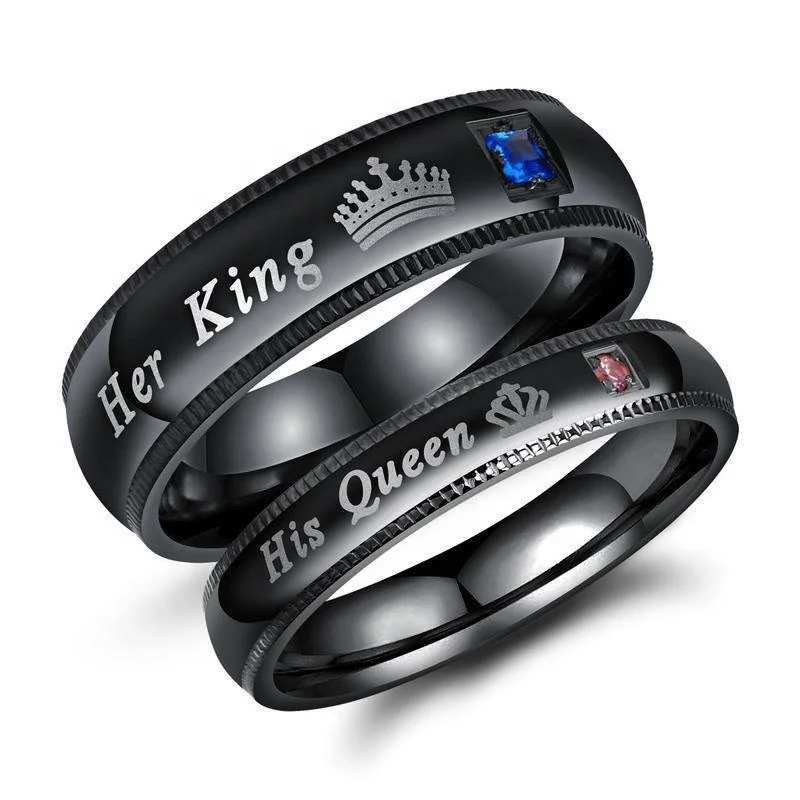 

New Herking Hisqueen Crown Queen Titanium Steel Black engraving Ring Couple's men letter Rings, Picture shows