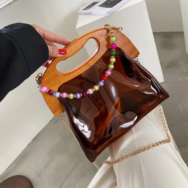 

2021 New Crossbody Small Jelly Purse and Clear Ladies Wooden Handle Hand Bags Designer Luxury Handbags for Women