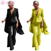 

L8034 2020 fashion v-neck irregular puff sleeve flare pants suit 2020 Pants 2 Piece Set Women Clothing