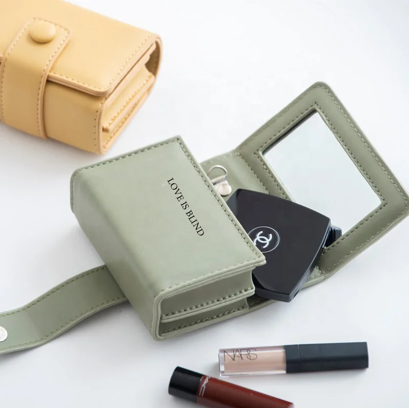 

Custom Logo Leather Makeup Purse Cosmetic Pouch Travel Women Mini Portable Lip Storage Organizer Lipstick Case with Mirror, Picture
