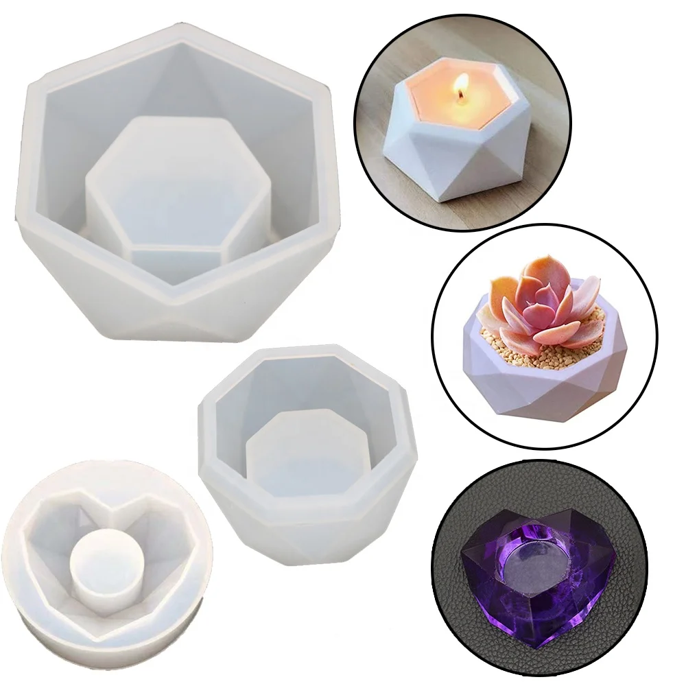 

3 Styles Silicone Mold for Flower Pot Vase Concrete Cement Mold DIY Clay Ashtray Candle Holder Mould Gypsum Cement Fleshy pot, White rubber