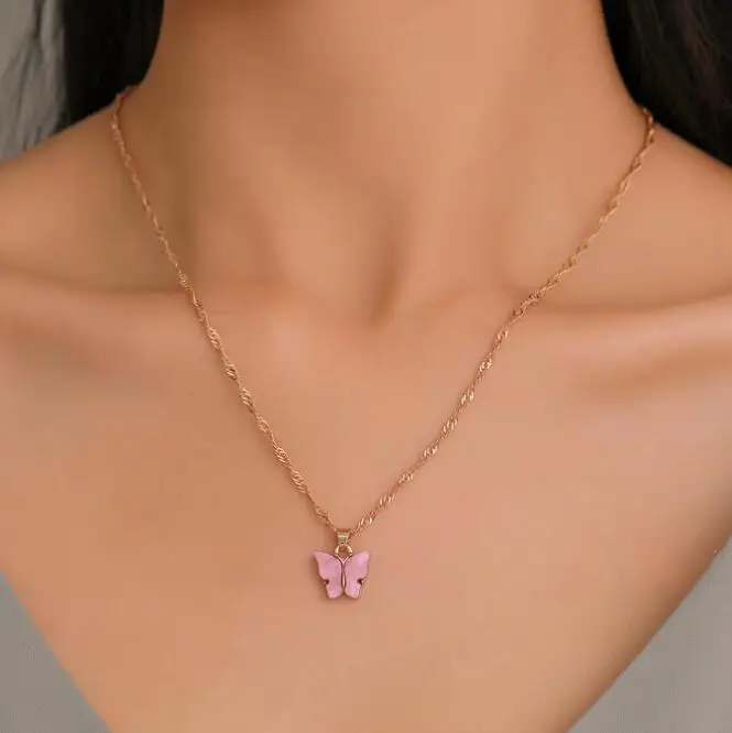 

Fashion color acrylic butterfly necklace pendant small fresh sweet colorful necklace women