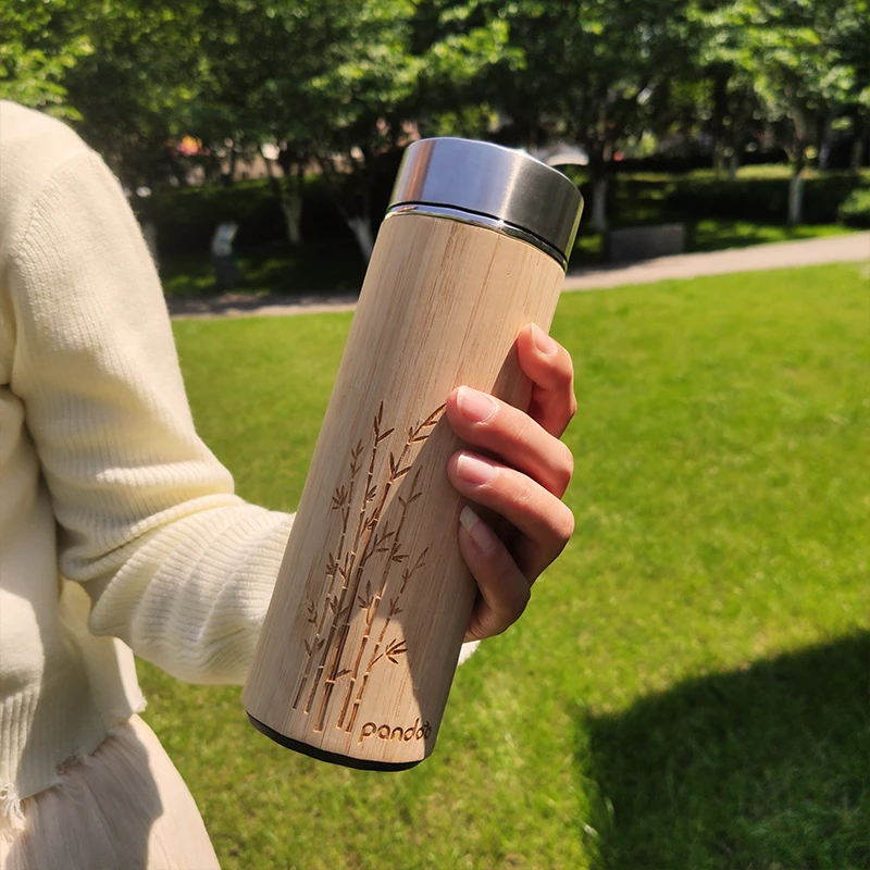 

17oz 500ml bamboo stainless steel insulated tumbler with tea infuser with UV 3D printing logo