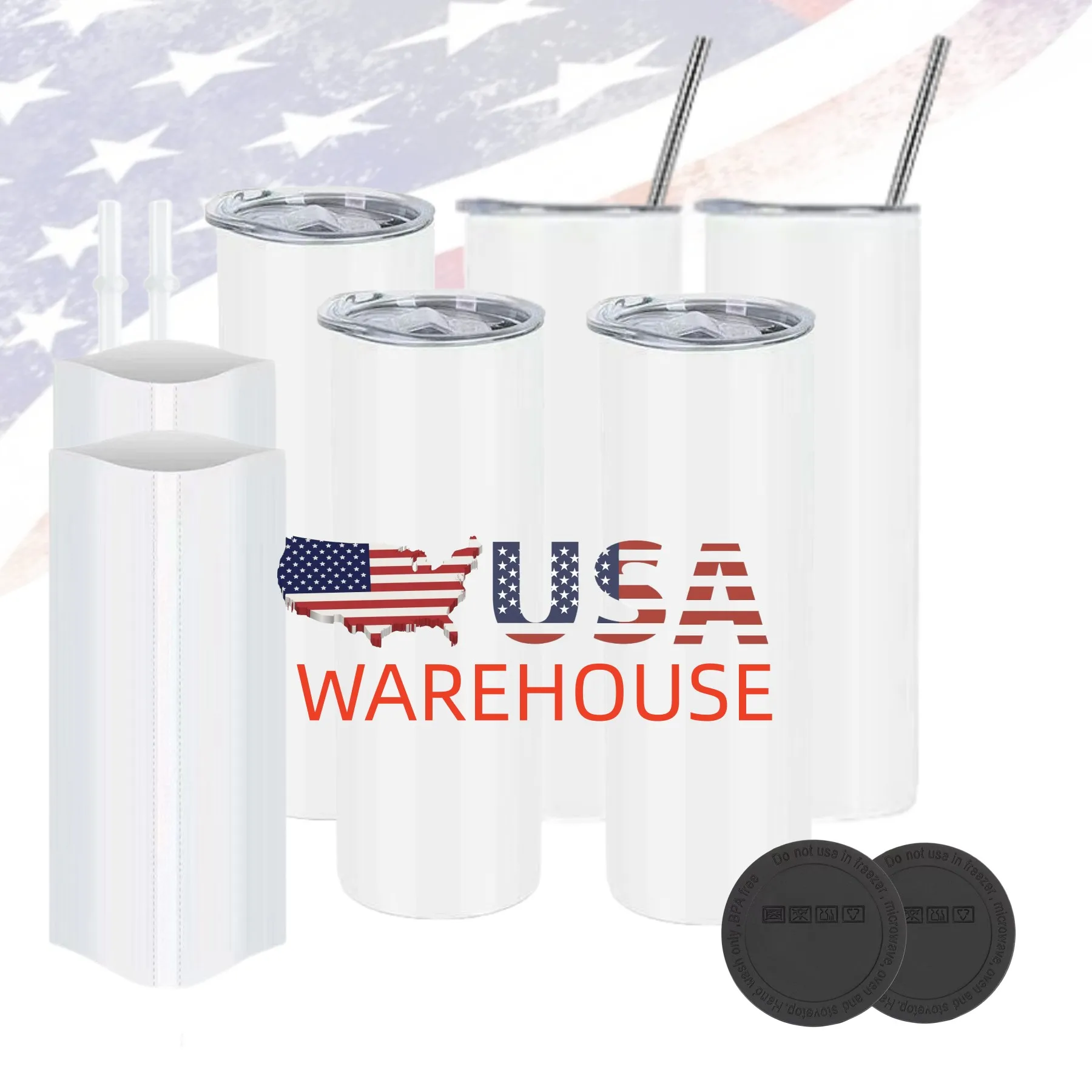 

USA Warehouse RTS Free Shipping Wholesale Bulk 20 oz Sublimation Skinny Straight Tumbler Cups Double Walled Mugs With Straw