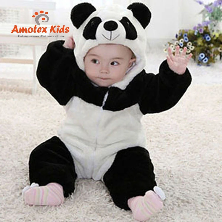 Cartoon Panda Holding Heart Kids Girl Boy 100% Organic Cotton Rompers Costume Jumpsuit 0-2T