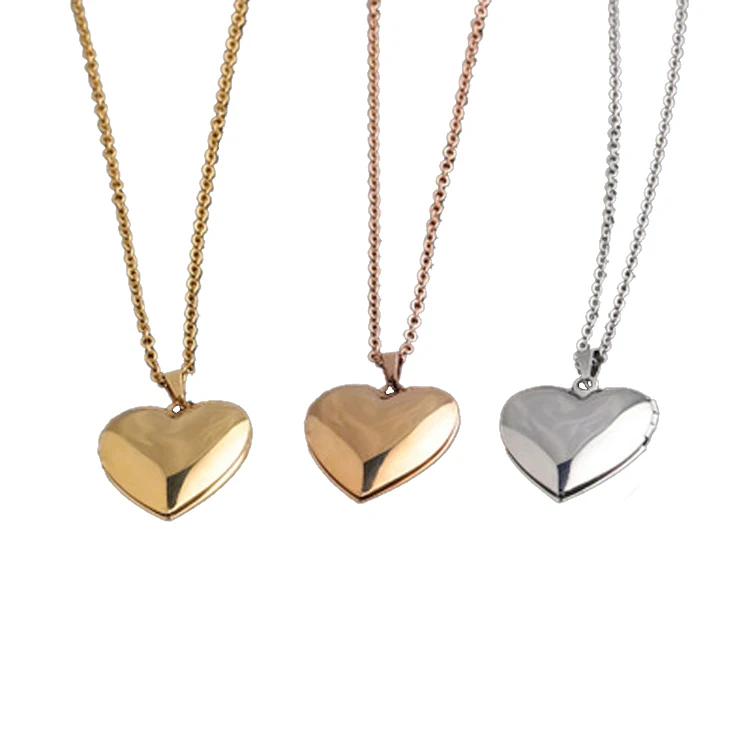 

Wholesale Stainless Steel Photo Frame Heart Locket Pendant Necklace, Silver /gold/rose gold color