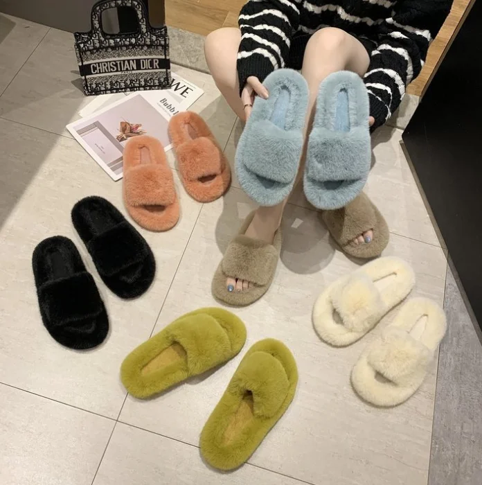 

Custom Women Fashion Fur Slides Soft Flurry slippers for women, Customized color